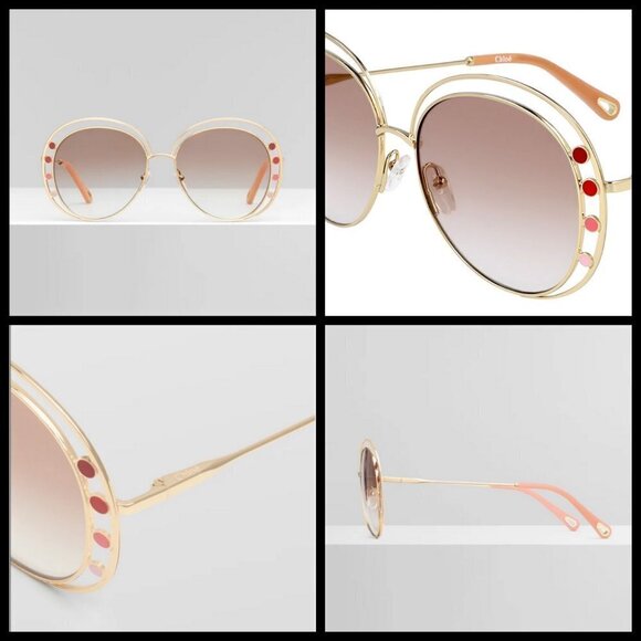 💕CHLOE💕 Delilah Sunglasses ~ Gold Frame Gradient Brown Lenses CE169742 New - Picture 11 of 16